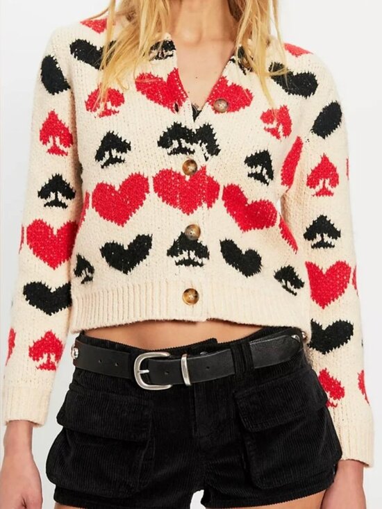 Free People Sweaters - SOLD!!! Free People Queenie Cardi – Neutral Combo Hearts & Spades Cardigan